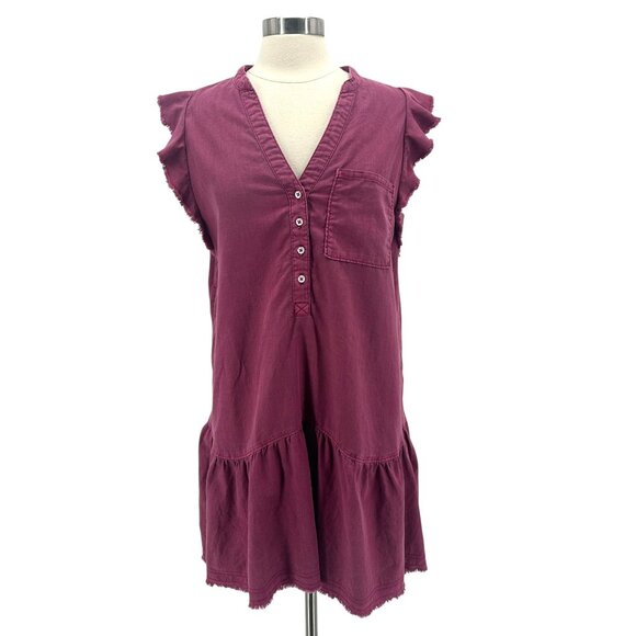 Anthropologie Pilcro Womens Medium Dress Flounced Tunic Dress Denim V-Neck - Picture 1 of 7